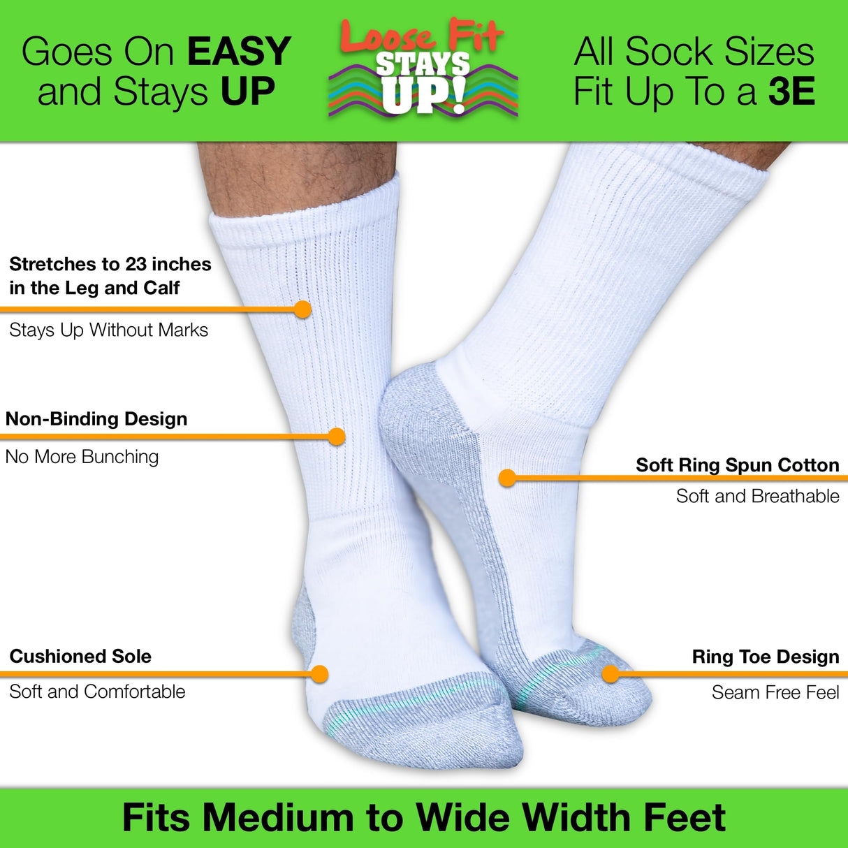 Men's and Women's Casual Crew Socks (Pack of 3) Made in USA! Cushioned Sole