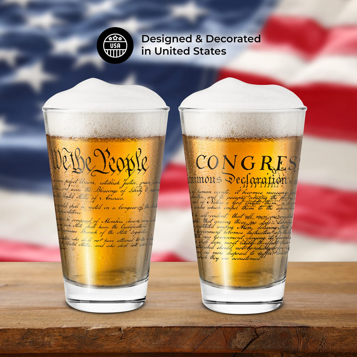 Lucky Shot - Constitution and Declaration of the Independence Whiskey Glass | United States Constitution & We The People | Old Fashioned Rocks Glasses -Set of 2 (11 oz)