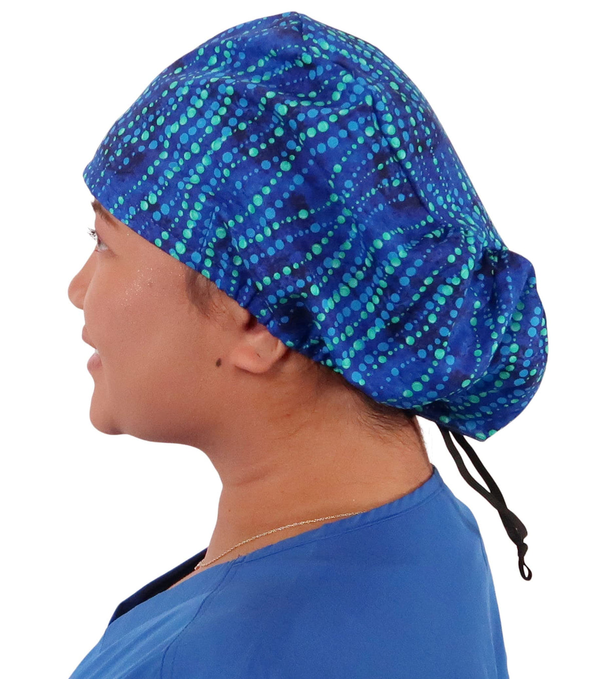 Sparkling EARTH Riley Medical Scrub Caps with Flat Front and Roomy Back - Adjustable Cord Lock Closure - Made in The USA!