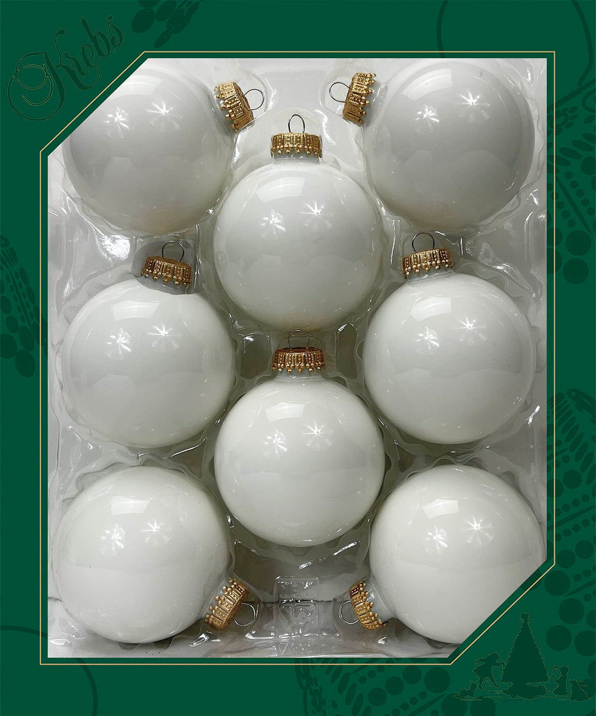 Glass Christmas Tree Ornaments - 67mm / 2.63" [8 Pieces] Designer Balls from Christmas By Krebs Seamless Hanging Holiday Decor (Snow White with Silver Caps)