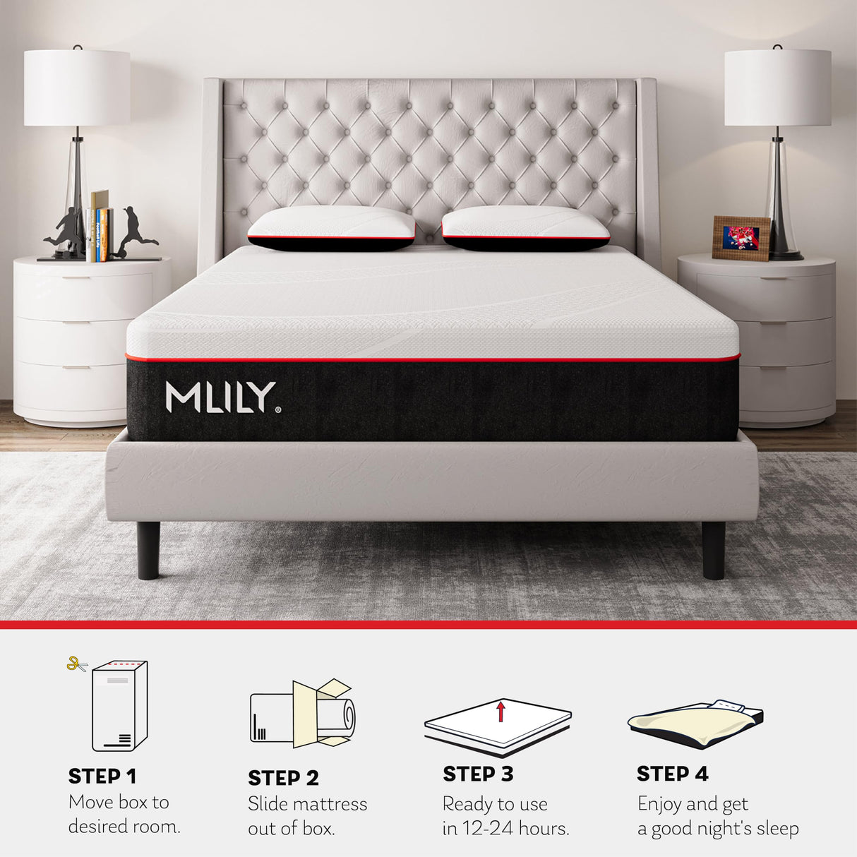 MLILY Queen Size Mattress Bed Mattress, Manchester United 12 Inch Memory Foam Mattress, Cool Sleep & Pressure Relief, Made in USA, White