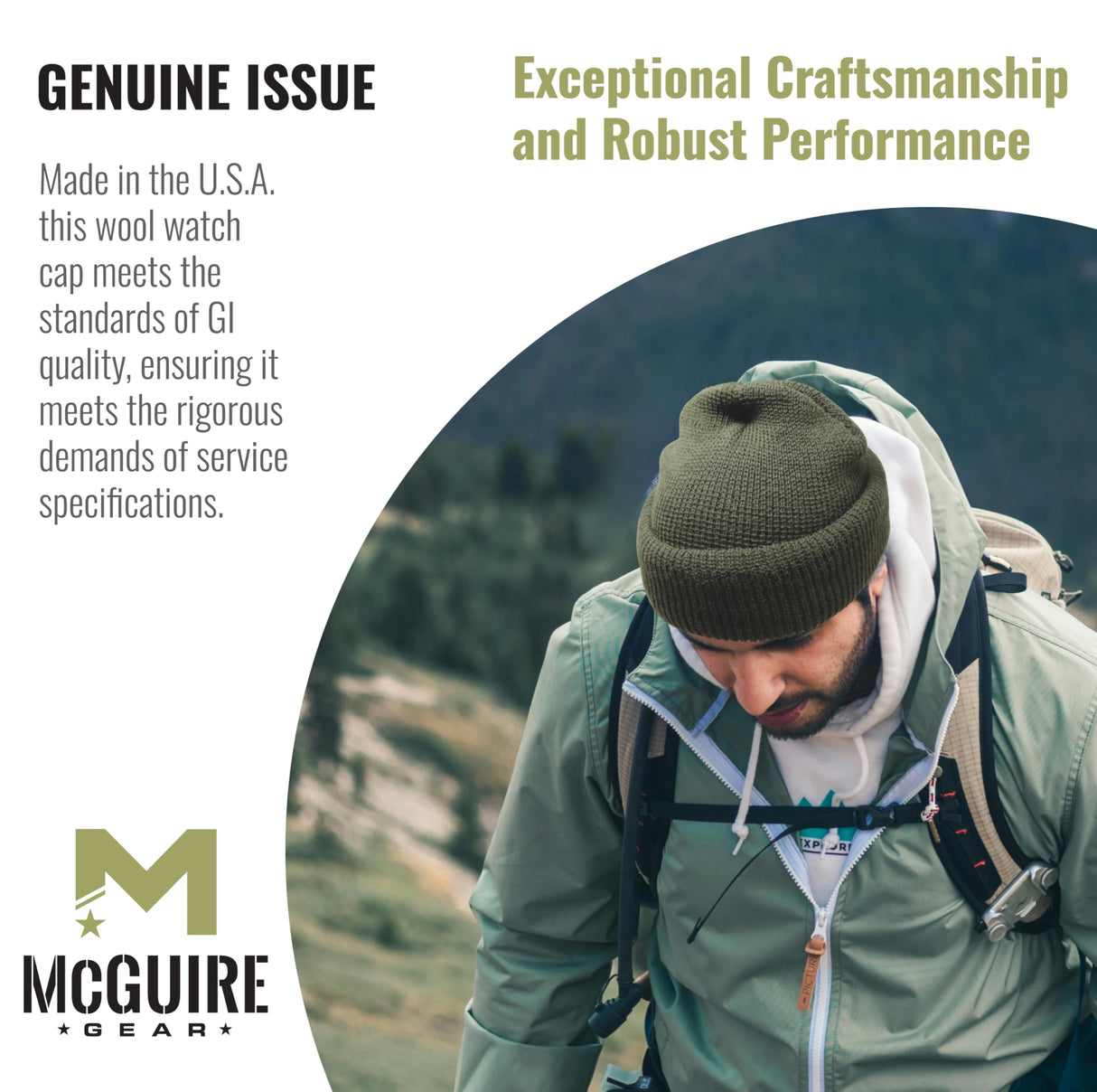 Warm Winter Watch Cap 100% Wool Beanie Made in USA to Military Specifications