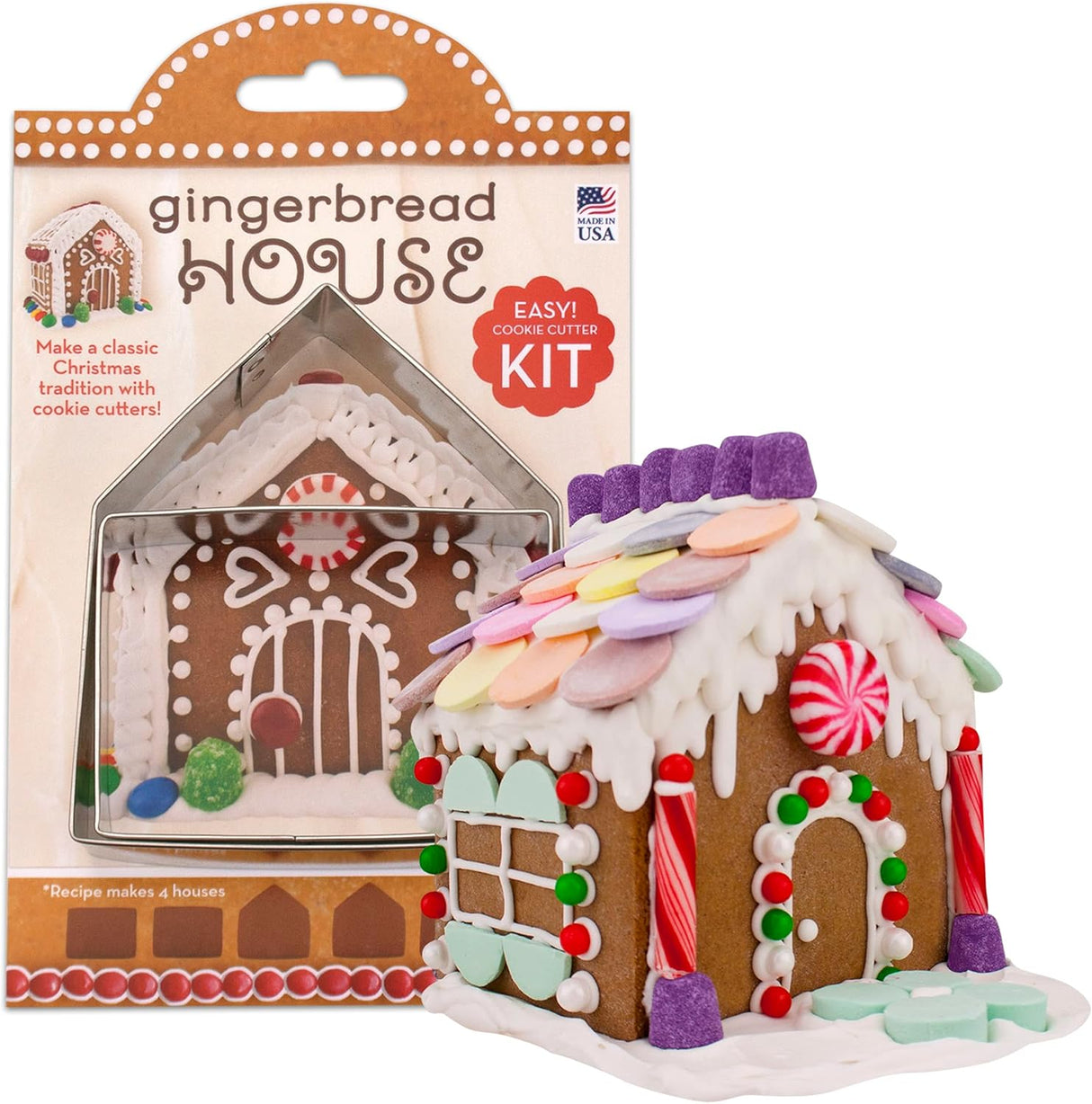 Mini Gingerbread House Cookie Cutter Set, Two Cookie Cutters with Recipe Card, Makes 4-1/2" Tall Gingerbread House Made in USA by Ann Clark
