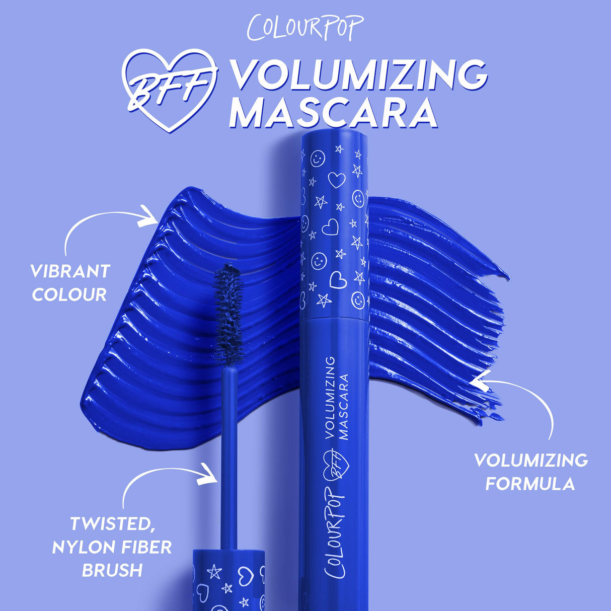 ColourPop BFF Mascara - Volumizing, Lifting & Lengthening Mascara - Buildable Black Mascara with a Twisted, Nylon Fiber Brush - Cruelty Free Eye Makeup - Blue Ya Mind (.24 fl oz)