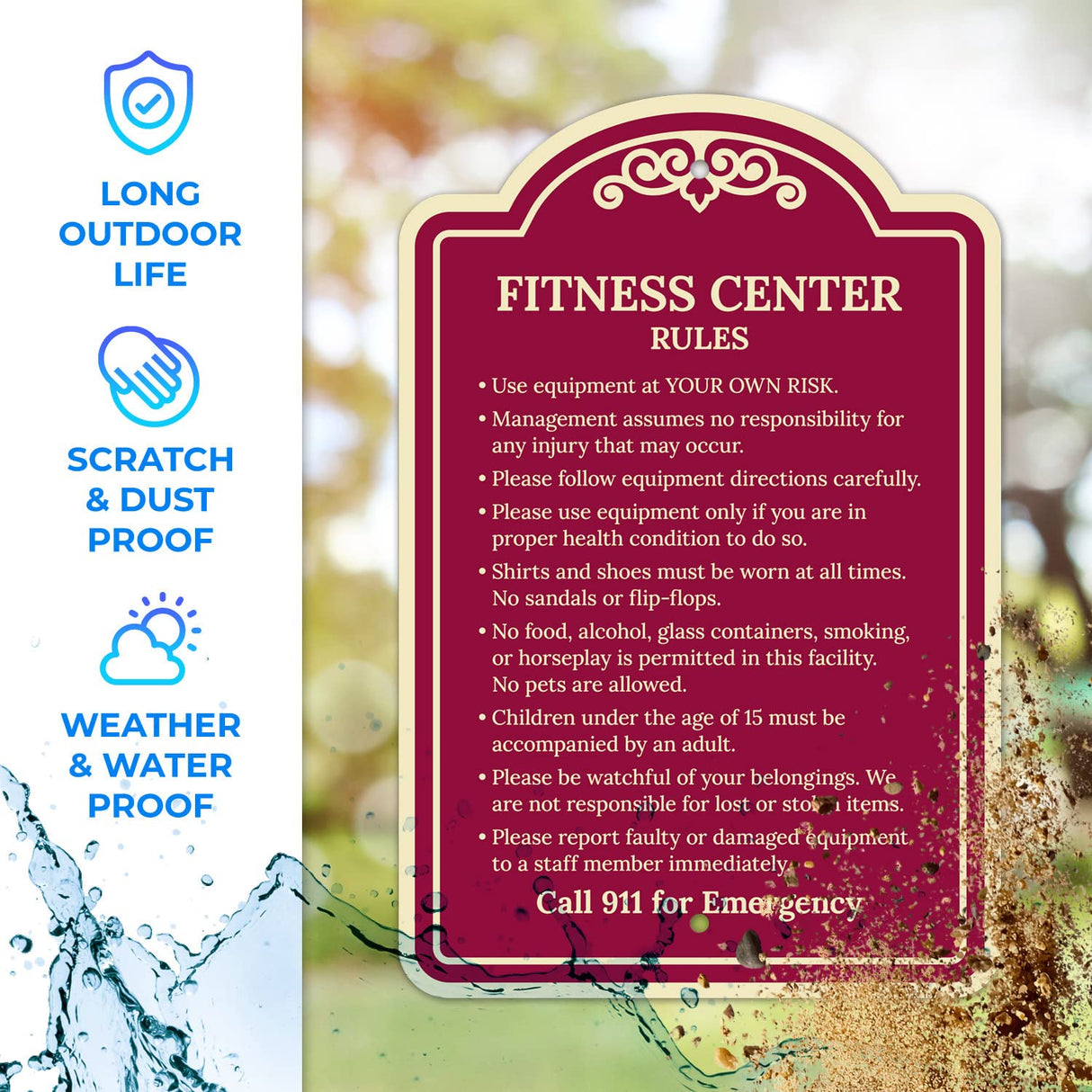 Sigo Signs, Fitness Center Rules Use Equipment at Your Own Risk Décor Sign, Green Light, 12x18 Inches, ACM, Fade Resistant, Made in USA