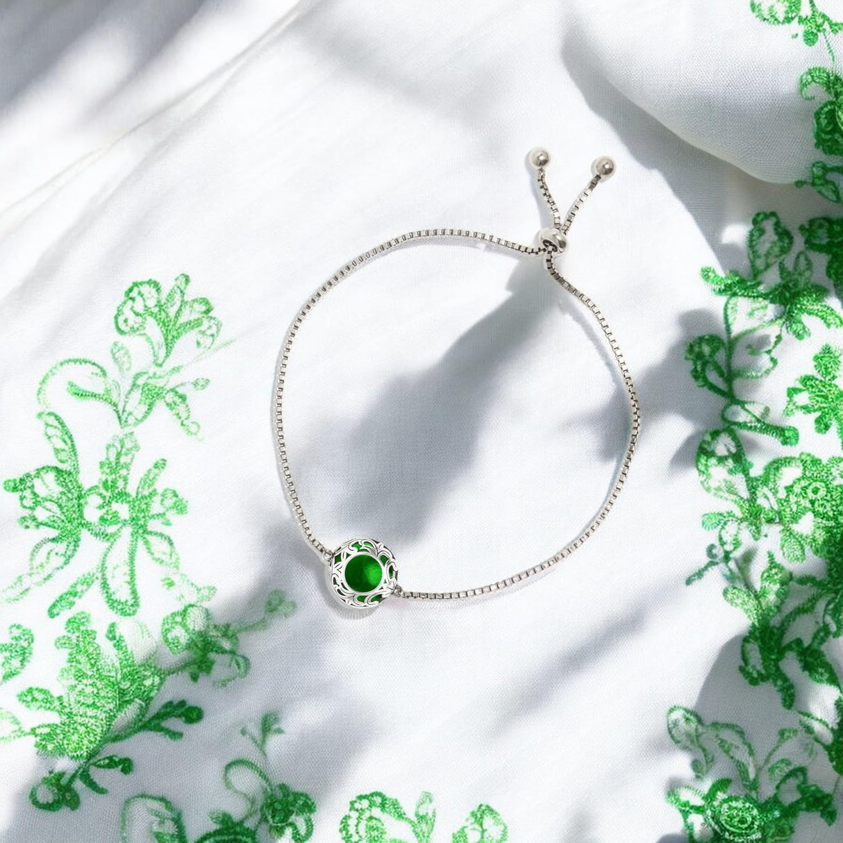Bottled Up Designs Handmade Vintage Lace Adjustable Slider Bracelet, Recycled Glass, Sterling Silver, Eco Friendly, Made in USA, Birthday Gifts, Mothers Day, Women (Olive Wine Bottle)