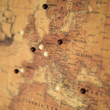 Push Pin World Map Board - With Push Pins to Mark World Travel - Handmade in Ohio, USA - Design: Golden Aged (48" x 32")