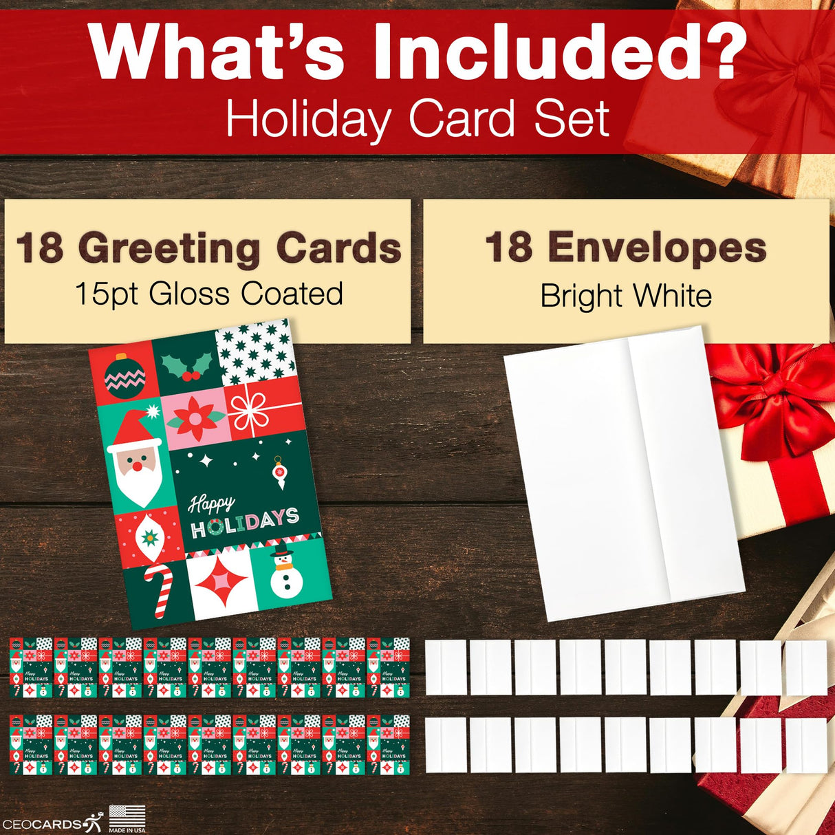 Merry Christmas Cards for Business & Family (Variety Pack 4 Holiday Designs) Greeting Card Set Pack of 20 Holiday Cards with Envelopes (5x7 inch - A7) Office, Work, Employees & Clients VP2405