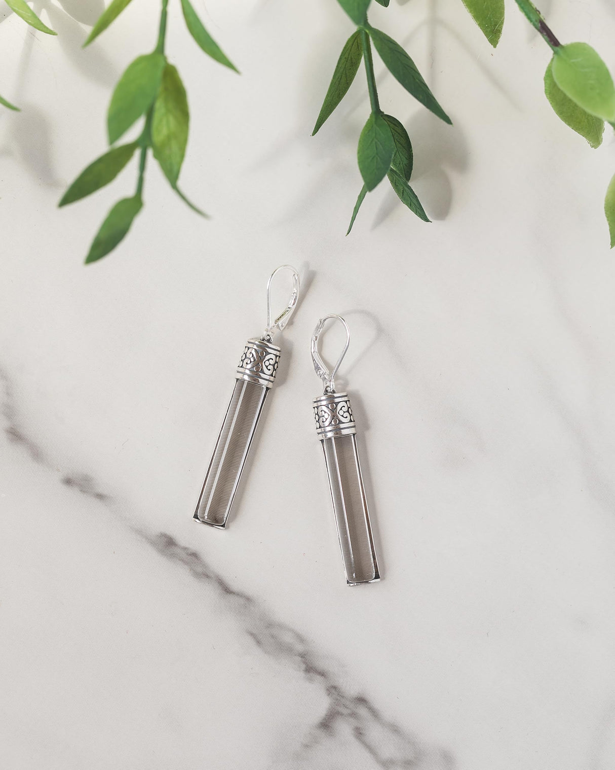 Recycled Antique Bottle and Dishware and Sterling Silver Bottoms Up Lever Back Earrings (Vintage Mason Jar)