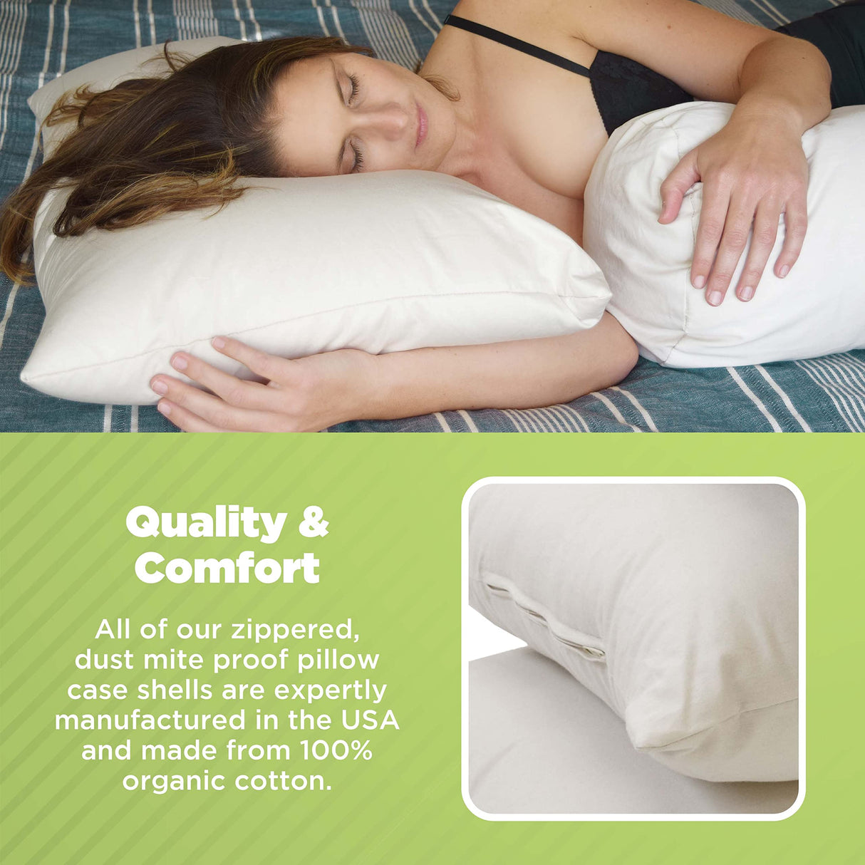 Kapok Standard Bed Pillow - 20" x 26" - Organic Cotton, Vegan, Premium Quality - Made in USA - Neck Bed Body Floor Cushion Insert Couch Throw Bolster - Organic Eco Friendly Fabric and Fill