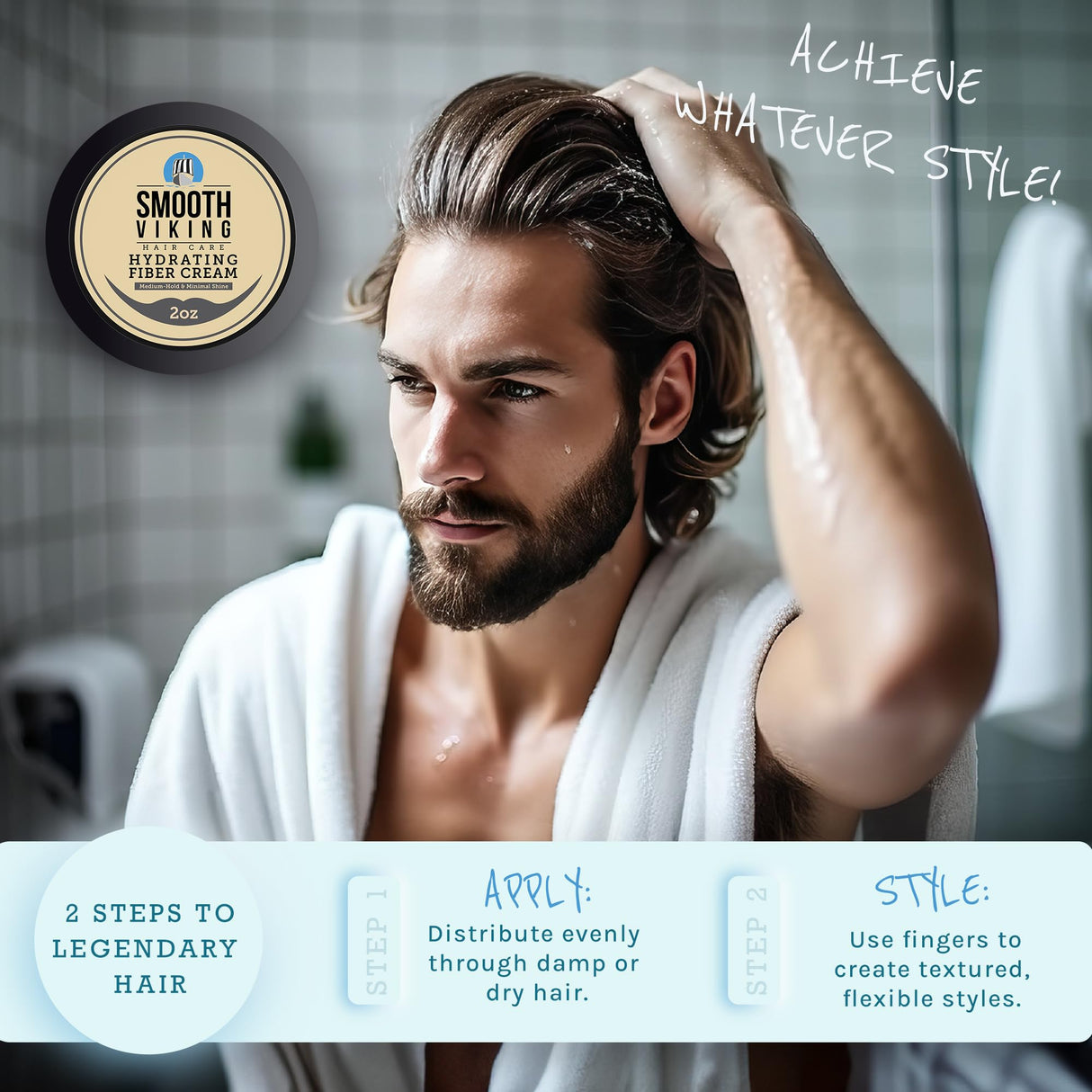 Smooth Viking Forming Cream - High Hold Styling Cream for Matte Finish, Men's Hair Products, Hair Paste for Short, Curly and Long Hair, Made in USA, 2oz