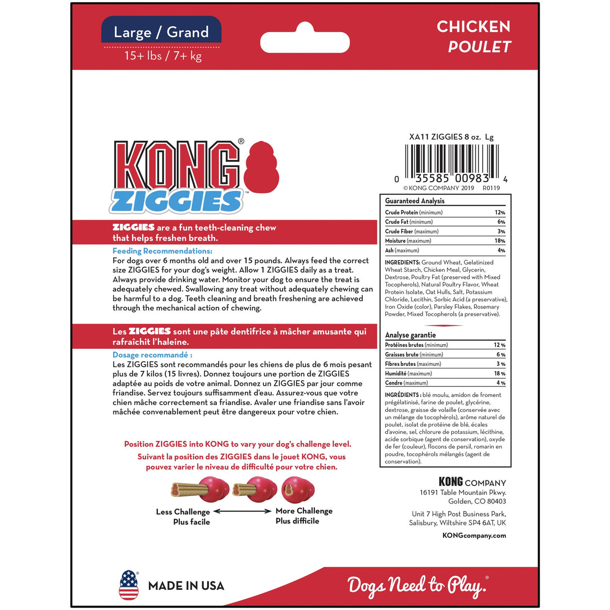 KONG Classic Toy & Ziggies Treats Combo Pack - Durable Chew Toy for Dogs - with Ziggies Chicken-Flavored Treats - Dog Accessories for Fun & Health - for Small Dogs