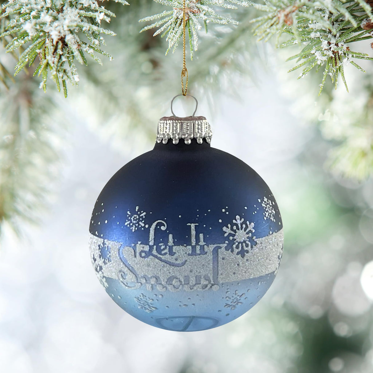 Glass Christmas Tree Ornaments - 67mm/2.625" [4 Pieces] Decorated Balls from Christmas by Krebs Seamless Hanging Holiday Decor (Frost with Blue & Silver Bethlehem Scene)