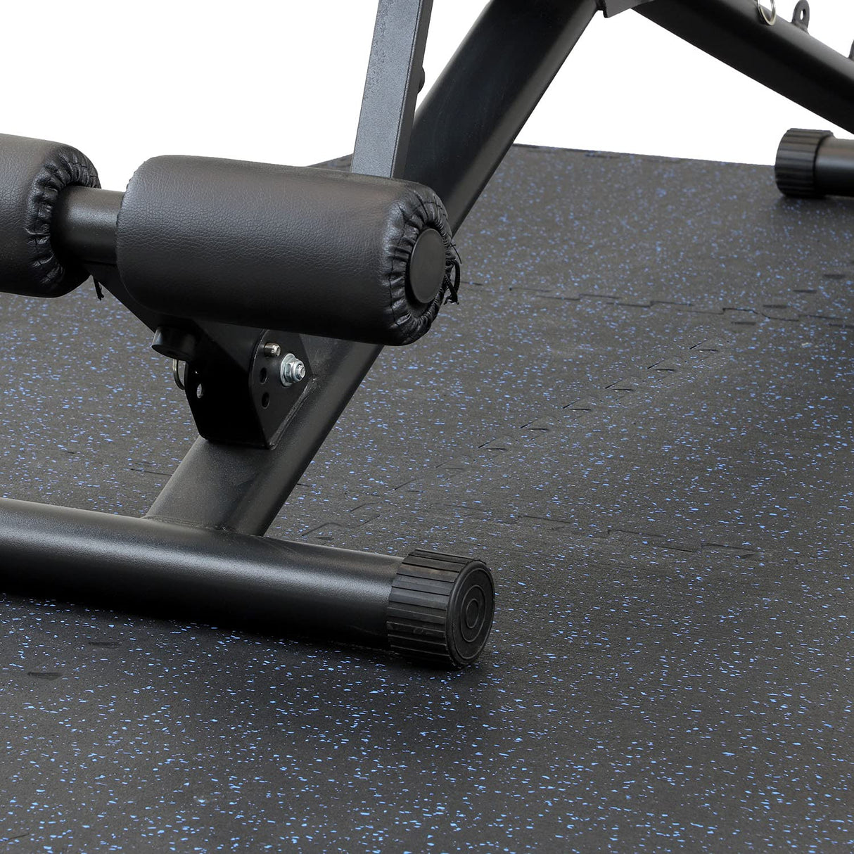 Xspec 8mm (5/16") Heavy Duty All Rubber Gym Mat Flooring Interlocking Rubber Tile, Made in USA, Grey/Black or Blue/Black, 24"X24"X0.3" (4-Pack, 16 sq. ft. Total)