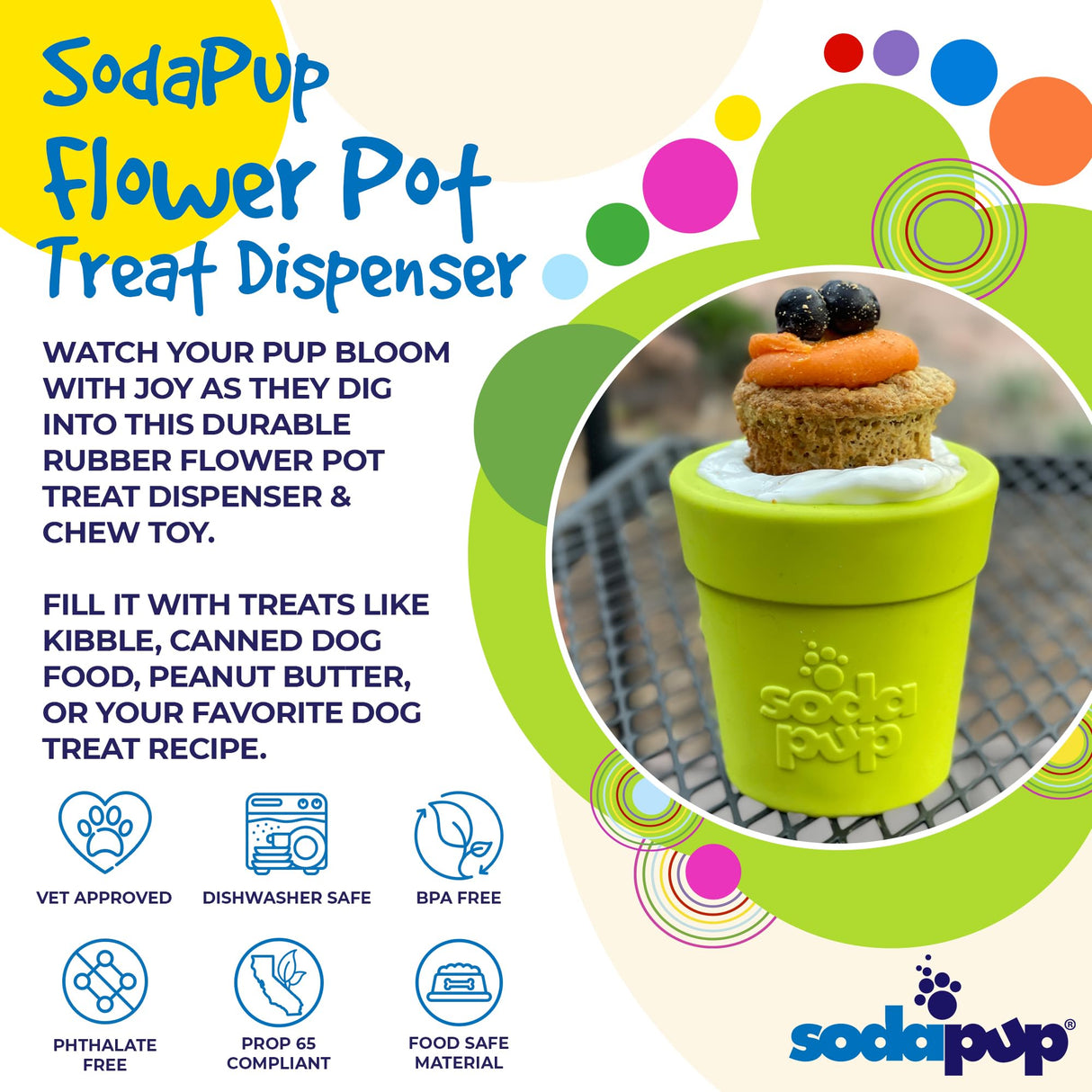 SodaPup Honey Pot – Durable Dog Treat Dispenser & Enrichment Toy Made in USA from Non-Toxic, Pet Safe, Food Safe Natural Rubber Material for Mental Stimulation, Problem Chewing, Calming Nerves, & More