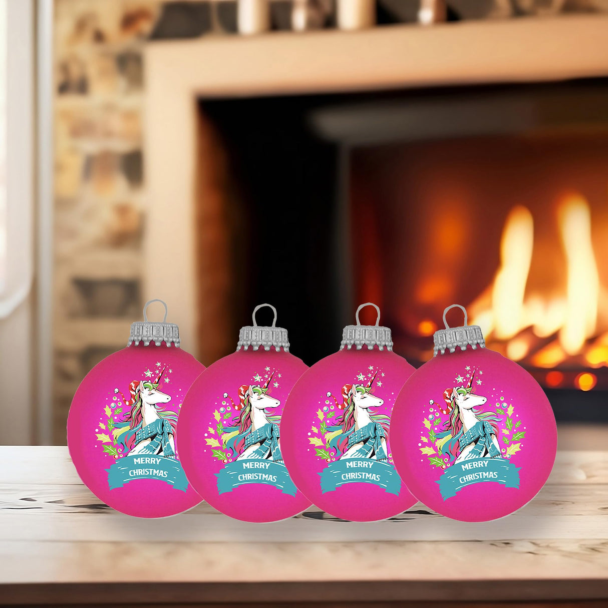 Glass Christmas Tree Ornaments - 67mm/2.625" [4 Pieces] Decorated Balls from Christmas by Krebs Seamless Hanging Holiday Decor (Frost with Blue & Silver Bethlehem Scene)