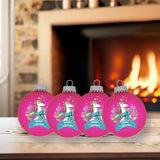 Glass Christmas Tree Ornaments - 67mm/2.625" [4 Pieces] Decorated Balls from Christmas by Krebs Seamless Hanging Holiday Decor (Frost with Blue & Silver Bethlehem Scene)