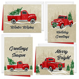 Painted Kraft Style Holiday Cards / 24 Modern Christmas Note Cards With White Envelopes / 4 5/8" x 6 1/4" Illustrated Faux Kraft Greeting Cards / 6 Cheery Winter Designs/Made In The USA