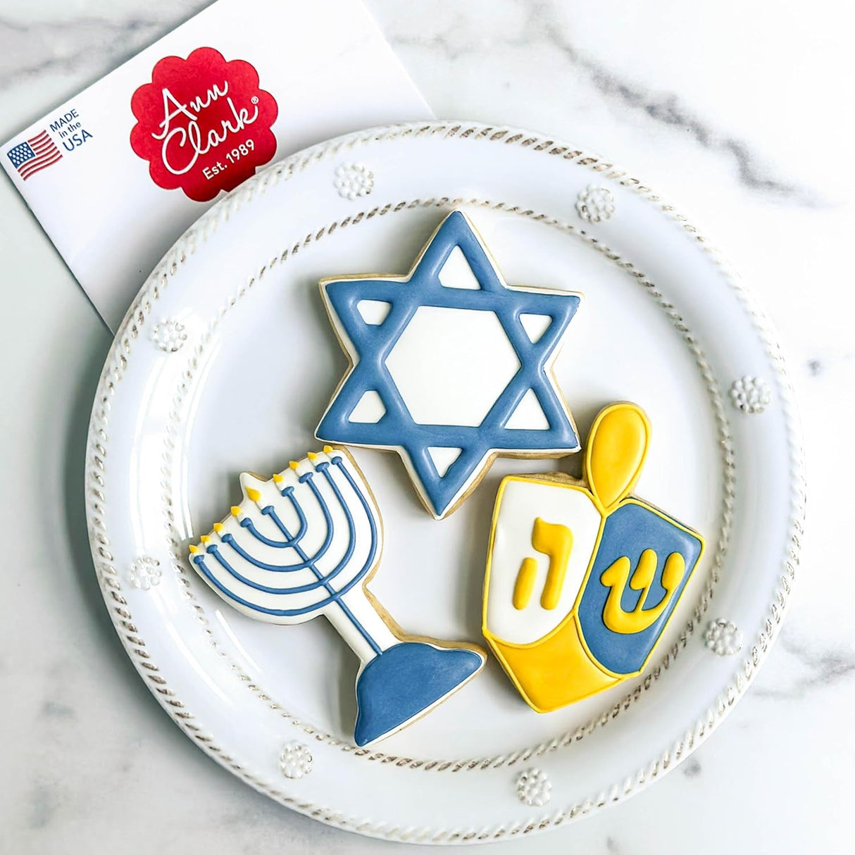 Hanukkah Cookie Cutters 3-Pc. Set Made in the USA by Ann Clark, Star of David, Dreidel and Menorah
