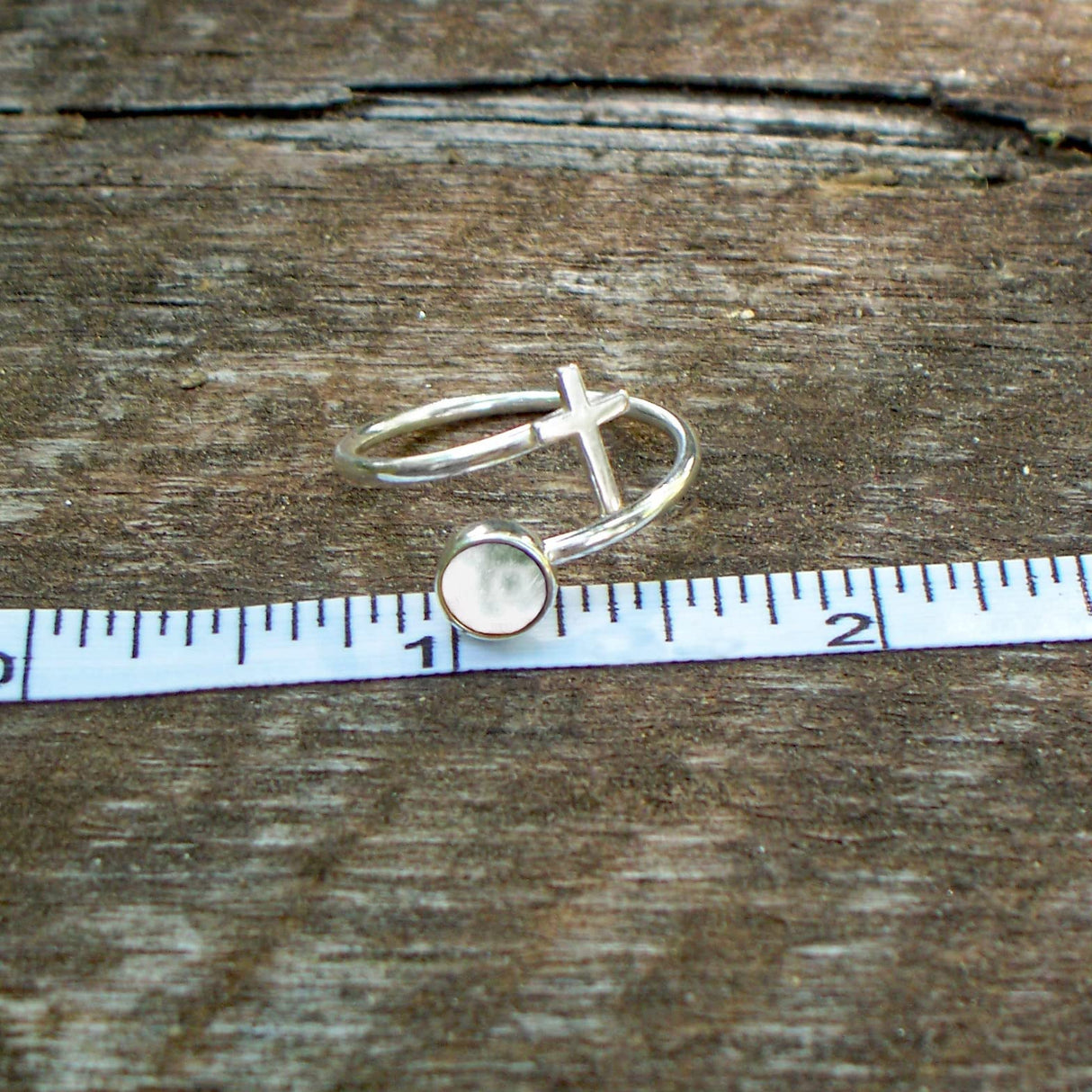 Recycled Antique Bottles and Glassware Sterling Silver At The Cross Adjustable Ring (Aqua Vintage Mason Jar)