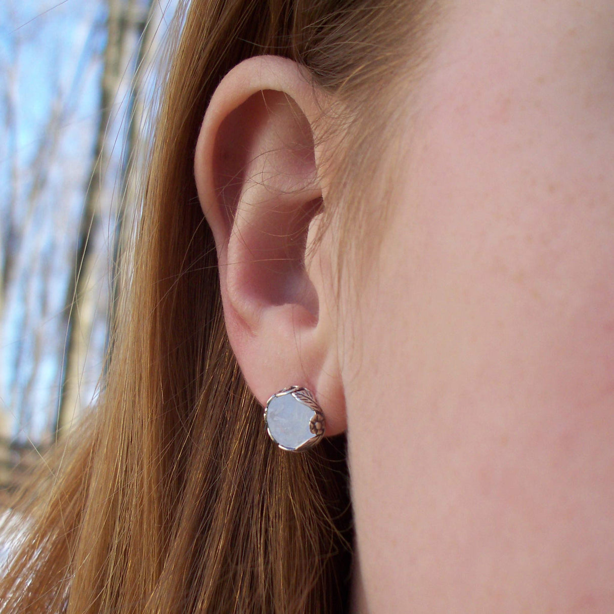 Recycled Vintage Sterling Silver Botanical Collection Stud Earrings (Mason Jar (Aqua))