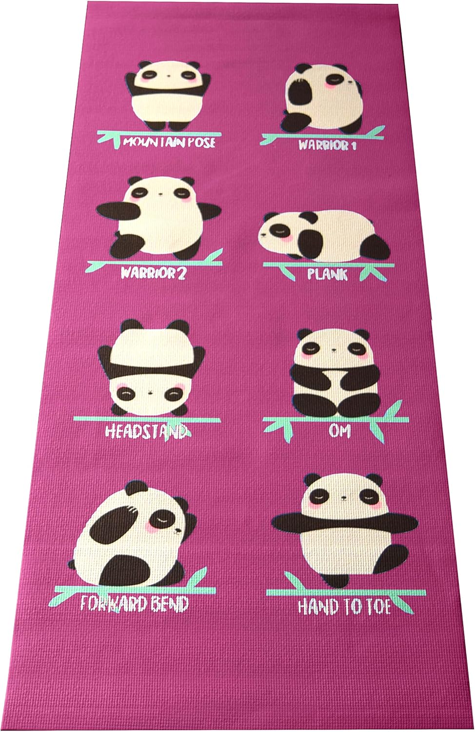Bean Products Kids Size Sticky Yoga Mat | 3mm Thick (⅛”) x 60” L x 24” W | Non-Toxic SGS Certified | Non-Skid & Non-Slip Eco-Friendly Exercise or Playtime Mat | Fun Colors & Designs | Panda, Raspberry