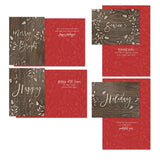 Painted Kraft Style Holiday Cards / 24 Modern Christmas Note Cards With White Envelopes / 4 5/8" x 6 1/4" Illustrated Faux Kraft Greeting Cards / 6 Cheery Winter Designs/Made In The USA