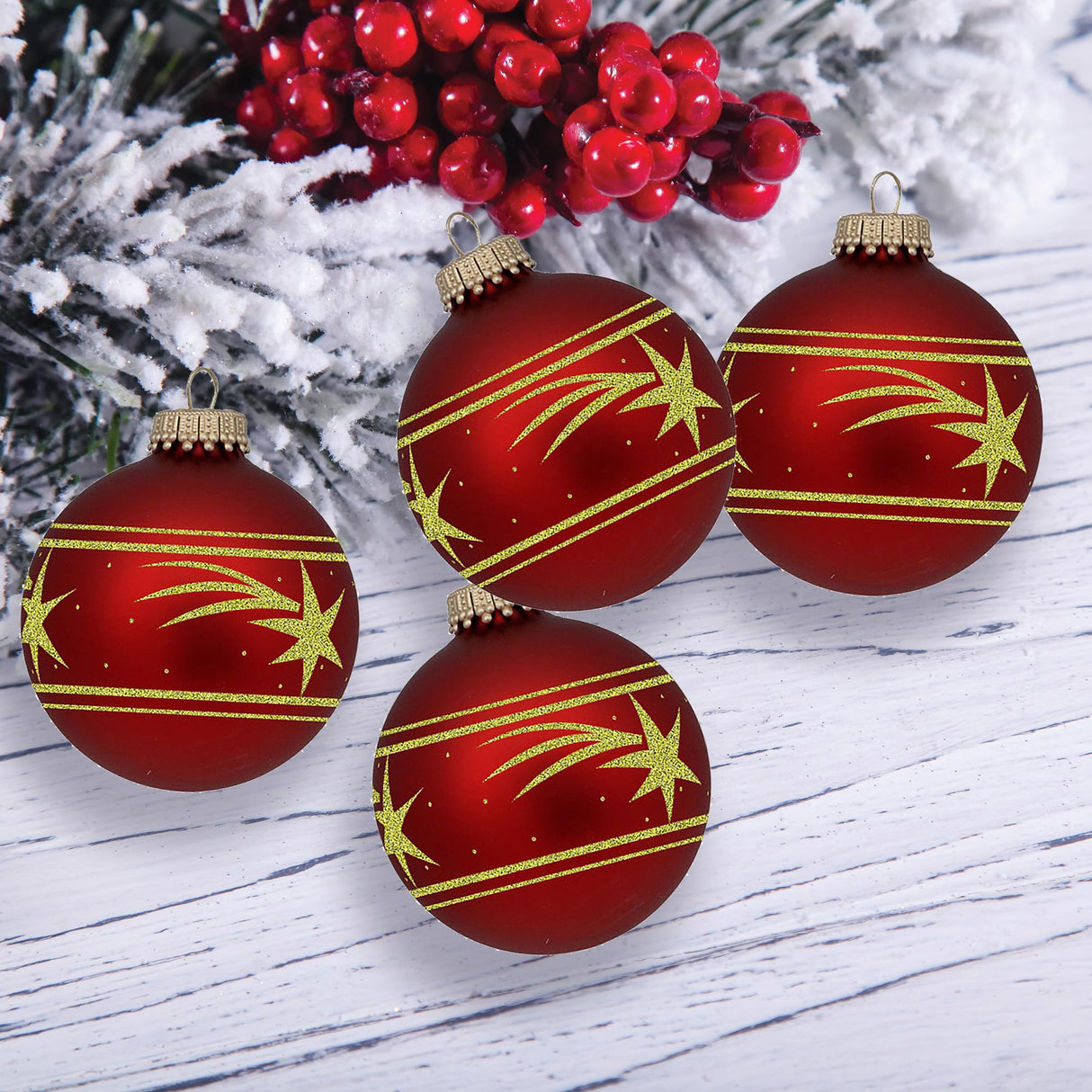 Glass Christmas Tree Ornaments - 67mm/2.625" [4 Pieces] Decorated Balls from Christmas by Krebs Seamless Hanging Holiday Decor (Frost with Blue & Silver Bethlehem Scene)