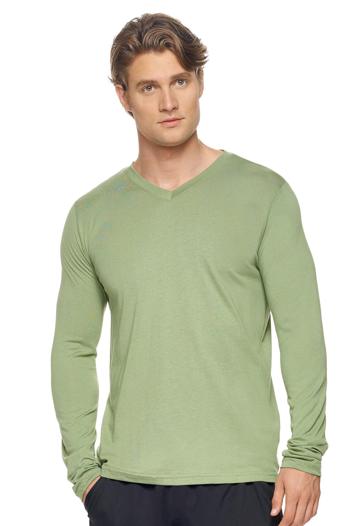 Expert Brand USA-Made Men's MoCA Cotton Blend V Neck Long Sleeve Shirt