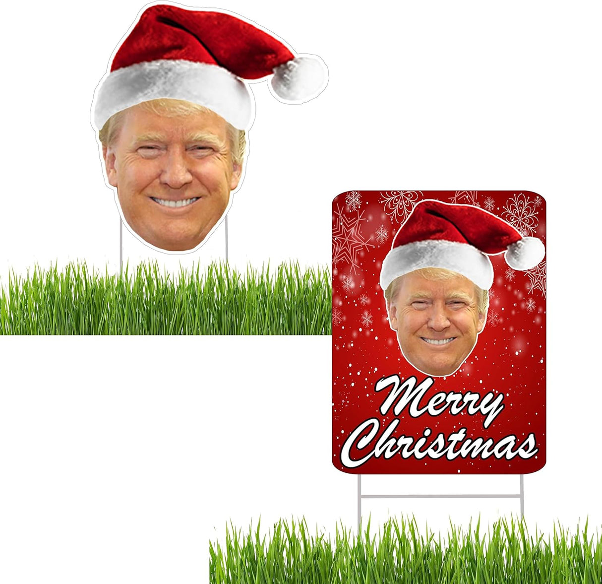 Funny Merry Christmas Trump JD Vance 2024 Yard Sign Set President Donald Trump Santa Hat Bundle Republican Conservative