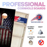 BackYardGamesUSA Pro Cornhole Boards Set | Made in USA | 3/4 Baltic Birch | No Bounce | Triple Thick Legs | Two Brace & Handles, Tournament 2x4 Regulation Set with Score Tower & Cornhole Bags