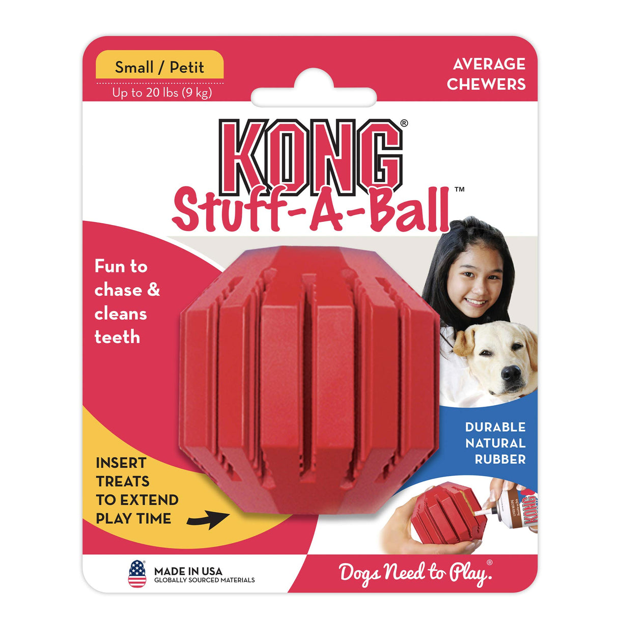 KONG Stuff-A-Ball - Durable Chew Toy for Dogs - Natural Rubber Dog Toy for Dental Health - Pet Toy for Chewing & Teeth Cleaning - Stuffable Toy for Dog Treats & Snacks - for Medium Dogs