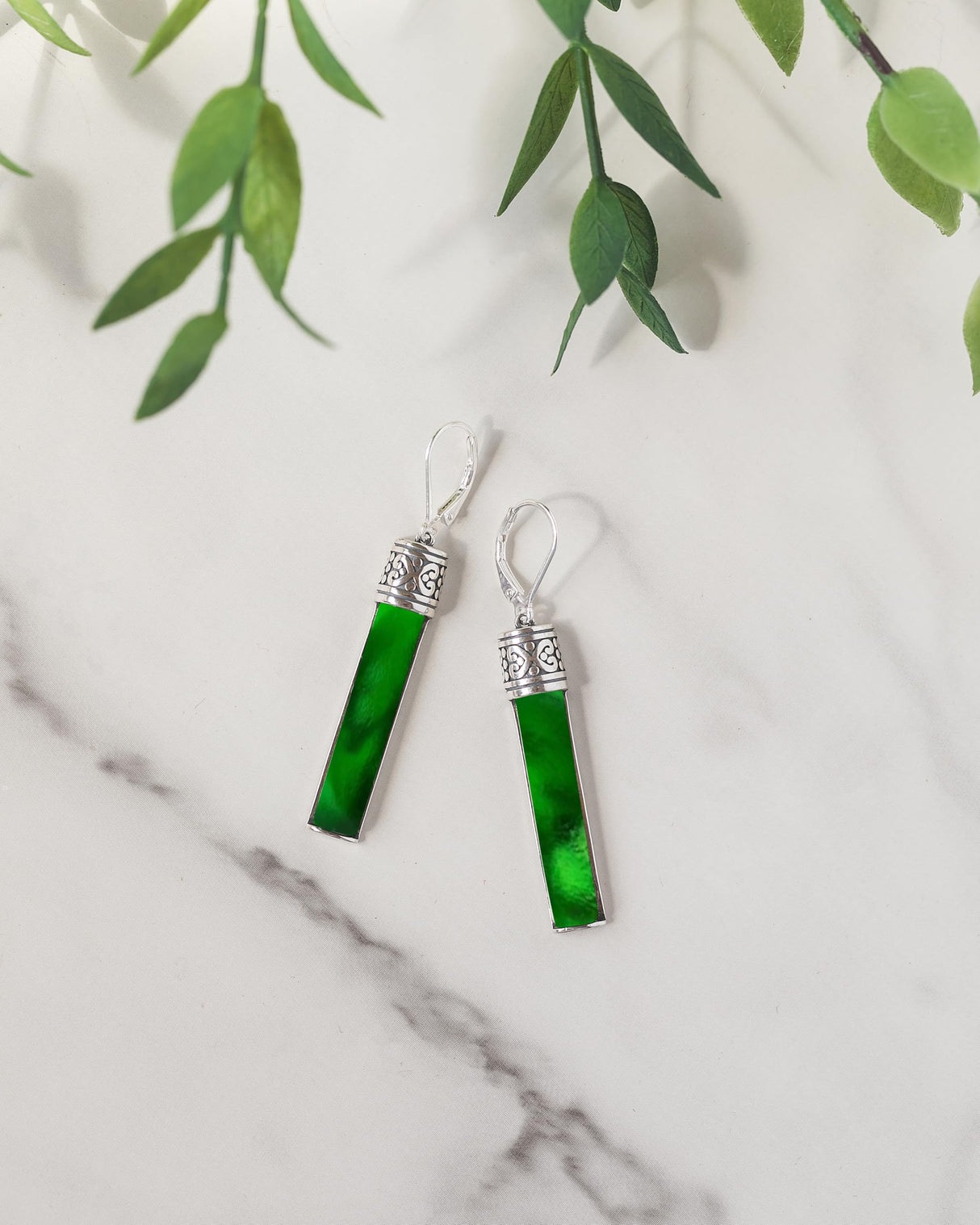 Recycled Antique Bottle and Dishware and Sterling Silver Bottoms Up Lever Back Earrings (Vintage Mason Jar)