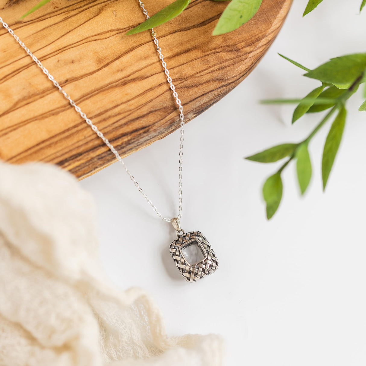 Bottled Up Designs Handmade Vintage Quilted Square Necklace, Sterling Silver, Eco Friendly, Made in USA, Birthday Gifts, Mothers Day, Women, Anniversary (Clear Dairy Bottle)
