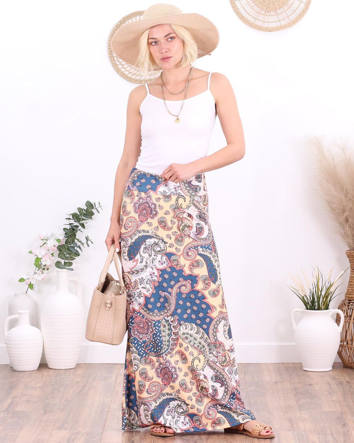 Popana Womens Long Maxi Skirt - Made in USA Long Skirts for Women Trendy - Casual Convertible Sundress Plus Size Maxi Skirt