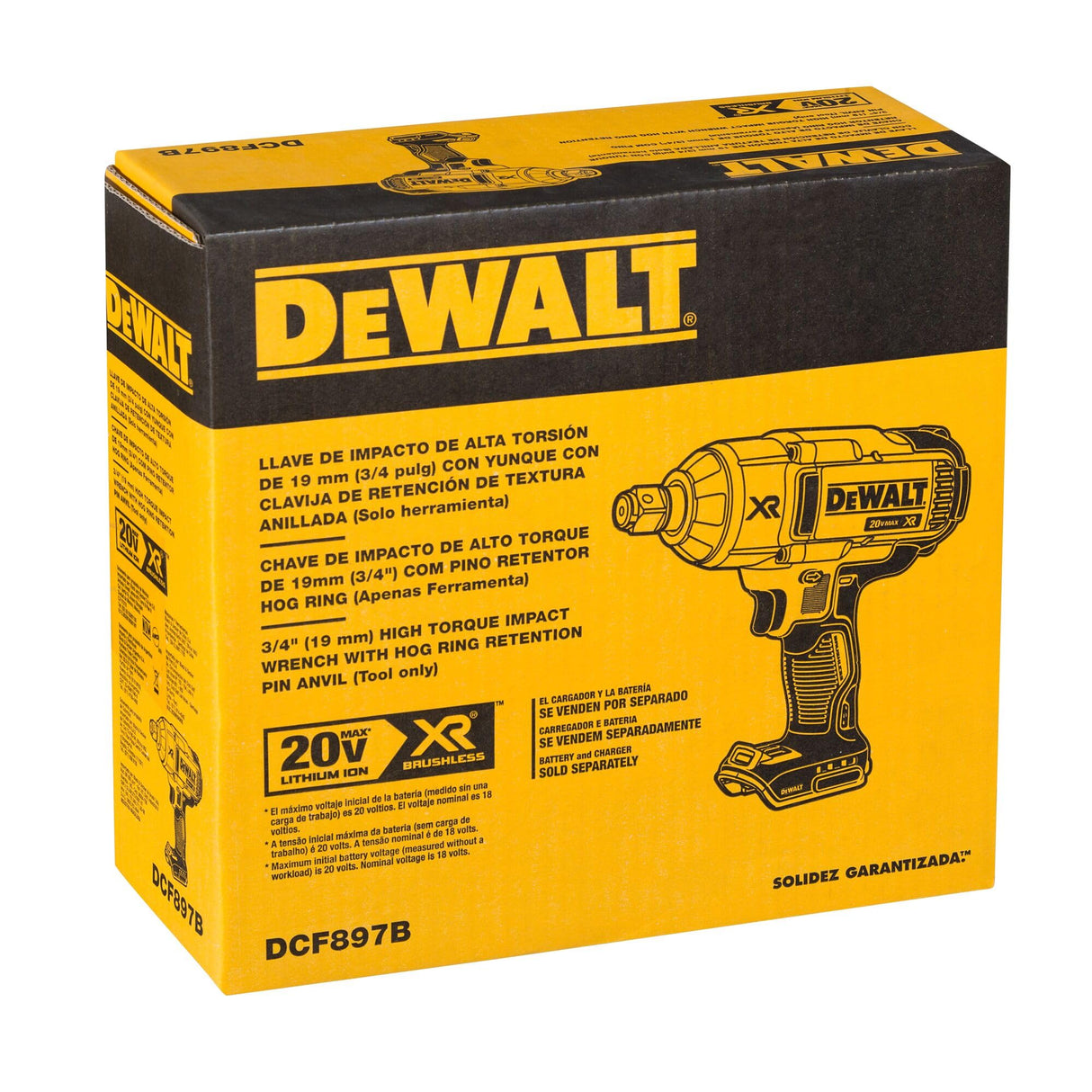 DEWALT 20V MAX* XR Cordless Impact Wrench with Hog Ring Pin Anvil, 3/4-Inch , Tool Only (DCF897B)