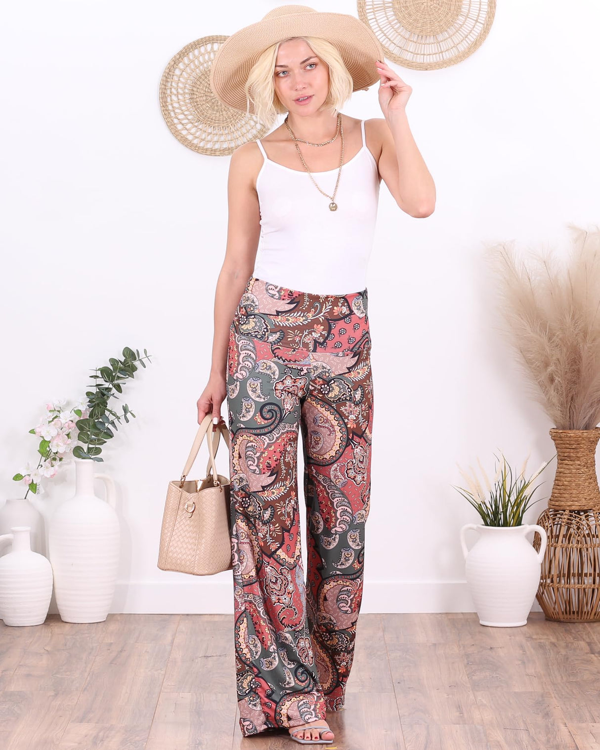 Popana Palazzo Pants for Women Casual Summer Wide Leg Beach Pants Plus Size Made in USA