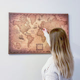 Push Pin World Map Board - With Push Pins to Mark World Travel - Handmade in Ohio, USA - Design: Golden Aged (48" x 32")