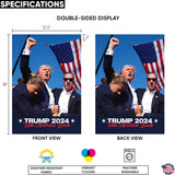 Factory Crafts Made In USA - Not China - Trump 2024 Garden flag | Assassination Attempt Fight | 18"x12.5" Vertical Double sided print - **pole not included** Indoor/Outdoor Yard Decoration |