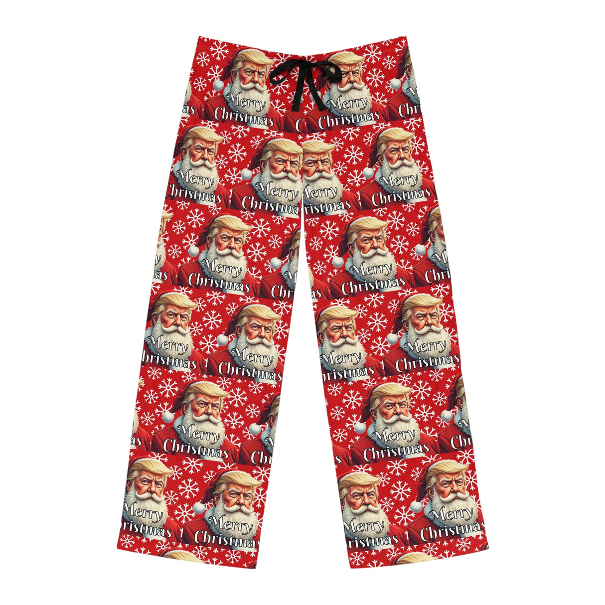 Merry Christmas Santa Trump Drawstring Holiday Polyester Made in U.S.A. Custom Made Men's Comfy Pajama Pants (AOP)