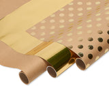 American Greetings 75 sq. ft. Gold Wrapping Paper Bundle for Christmas, Hanukkah and All Holidays, Kraft and Gold Polka Dots (3 Rolls 30 in. x 10 ft.)