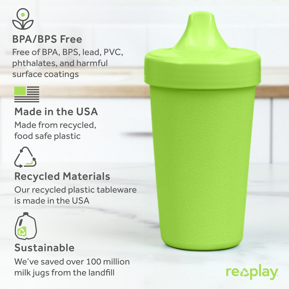 Re-Play Made in USA 10 Oz. Sippy Cups for Toddlers, Pack of 4 - Reusable Spill Proof Cups for Kids, Dishwasher/Microwave Safe - Hard Spout Sippy Cups for Toddlers 3.13" x 6.25", Desert Roses