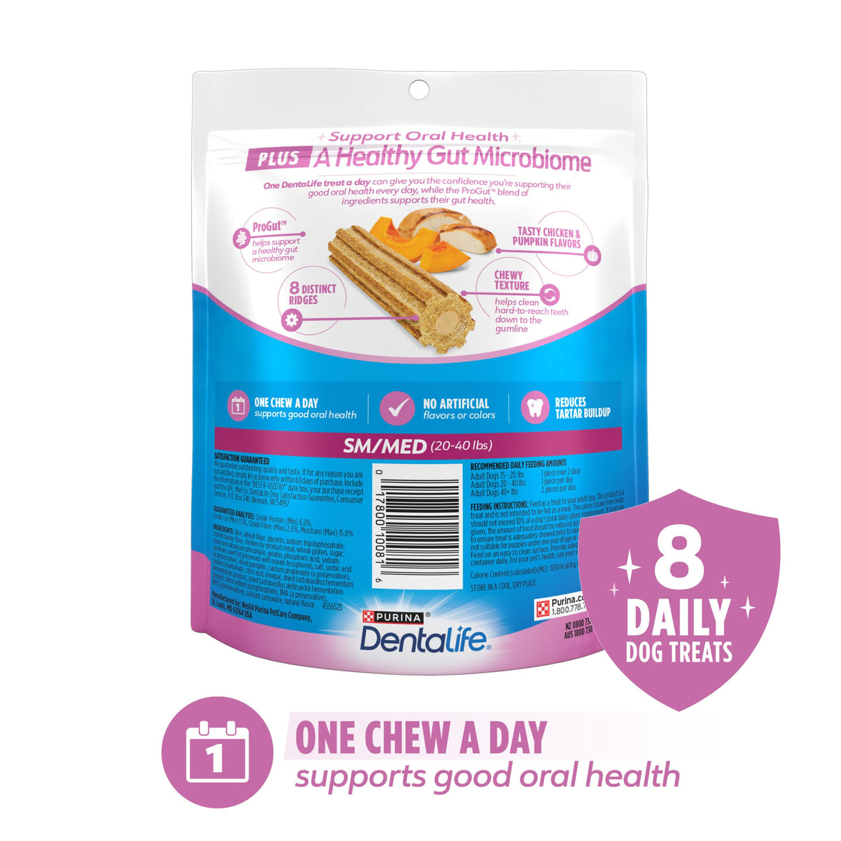 Dentalife Purina Plus Digestive Support Chicken and Pumpkin Flavor Small/Medium Dog Dental Chews, MP - 19 ct. Pouch