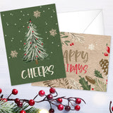 Painted Kraft Style Holiday Cards / 24 Modern Christmas Note Cards With White Envelopes / 4 5/8" x 6 1/4" Illustrated Faux Kraft Greeting Cards / 6 Cheery Winter Designs/Made In The USA