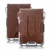 Dango Slim Minimalist Wallet for Men - RFID Blocking - Leather- Bifold, Rawhide/Raw Aluminum