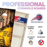 BackYardGamesUSA Pro Cornhole Boards Set | Made in USA | 3/4 Baltic Birch | No Bounce | Triple Thick Legs | Two Brace & Handles, Tournament 2x4 Regulation Set with Score Tower & Cornhole Bags