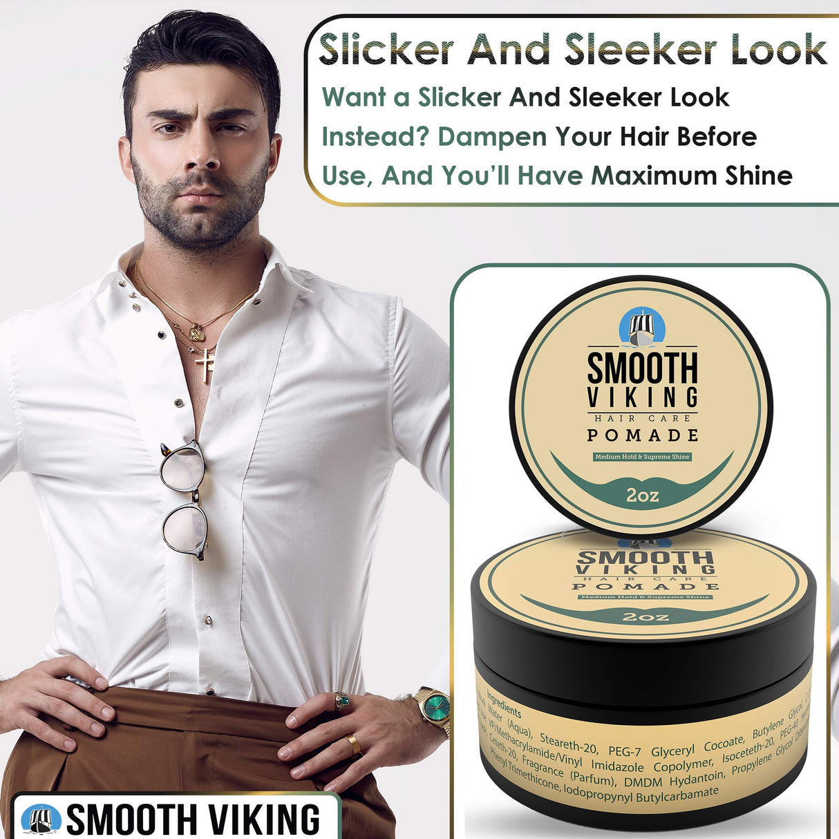 Smooth Viking Forming Cream - High Hold Styling Cream for Matte Finish, Men's Hair Products, Hair Paste for Short, Curly and Long Hair, Made in USA, 2oz