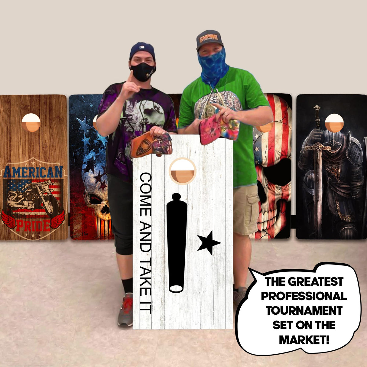 BackYardGamesUSA Pro Cornhole Boards Set | Made in USA | 3/4 Baltic Birch | No Bounce | Triple Thick Legs | Two Brace & Handles, Tournament 2x4 Regulation Set with Score Tower & Cornhole Bags