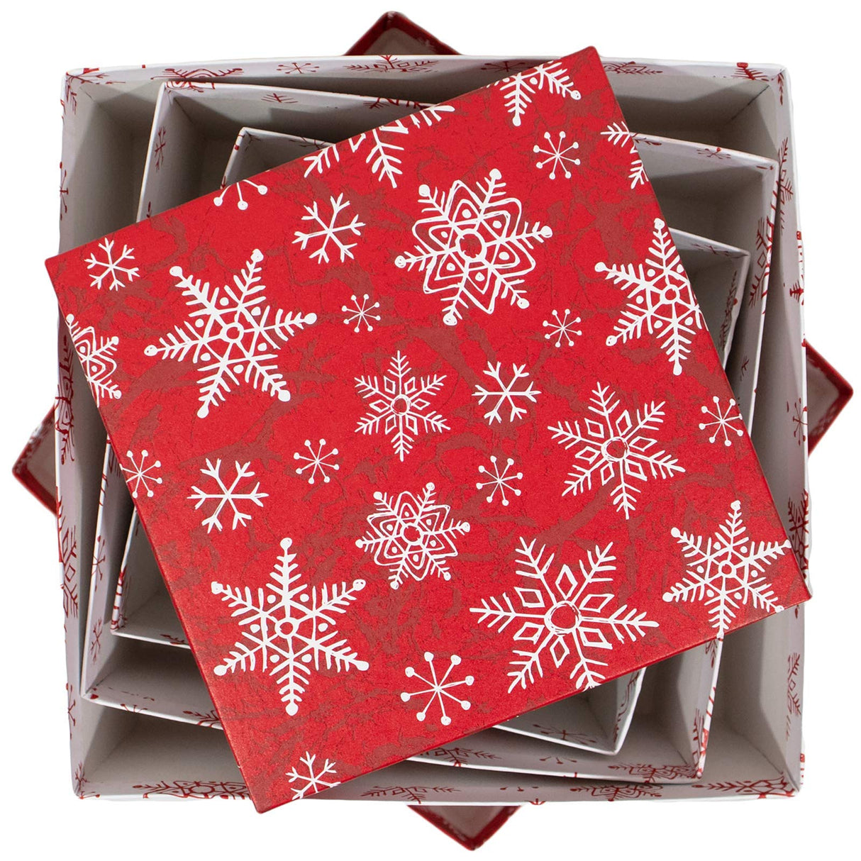 Made in USA Recycled Paper Kraft Boxes – 3.25”, 4.25” & 5.25” – Nested Squared Boxes with Lids (Small Set of 3 - Christmas Plaid)