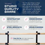 VITA Barre Wall-Mounted Double Ballet Barre, Deux, Wood | Fixed Height, Made in USA, Home, Studio or Gym Exercise Equipment for Kids & Adults | Dance, Fitness, Pilates